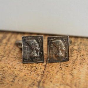 Egyptian  Silver Cufflinks Nefertiti Hieroglyphics